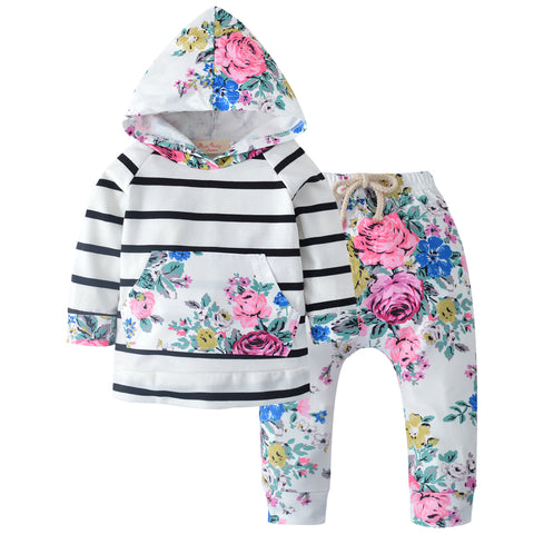 Cute Flower Printed Newborn Casual Clothing Set