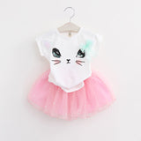 Fashion Style Cartoon Kitten Printed Baby Girls Clothing Set