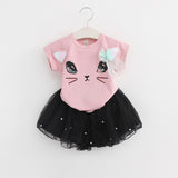 Fashion Style Cartoon Kitten Printed Baby Girls Clothing Set