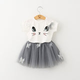 Fashion Style Cartoon Kitten Printed Baby Girls Clothing Set