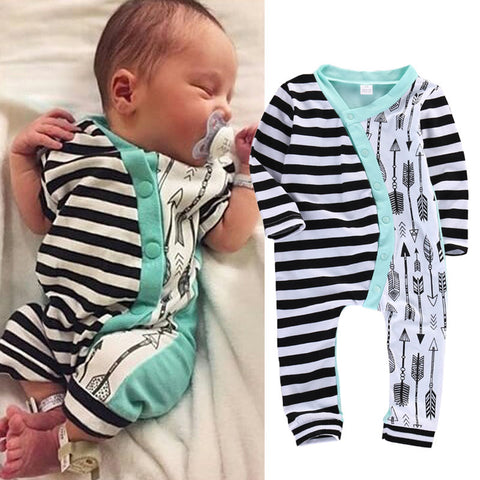 Long Sleeve Stripe Cute Romper